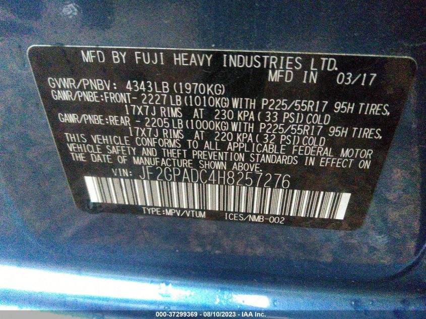 2017 SUBARU CROSSTREK PREMIUM - JF2GPADC4H8257276