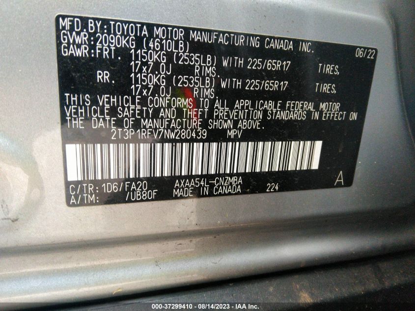 2022 TOYOTA RAV4 XLE - 2T3P1RFV7NW280439