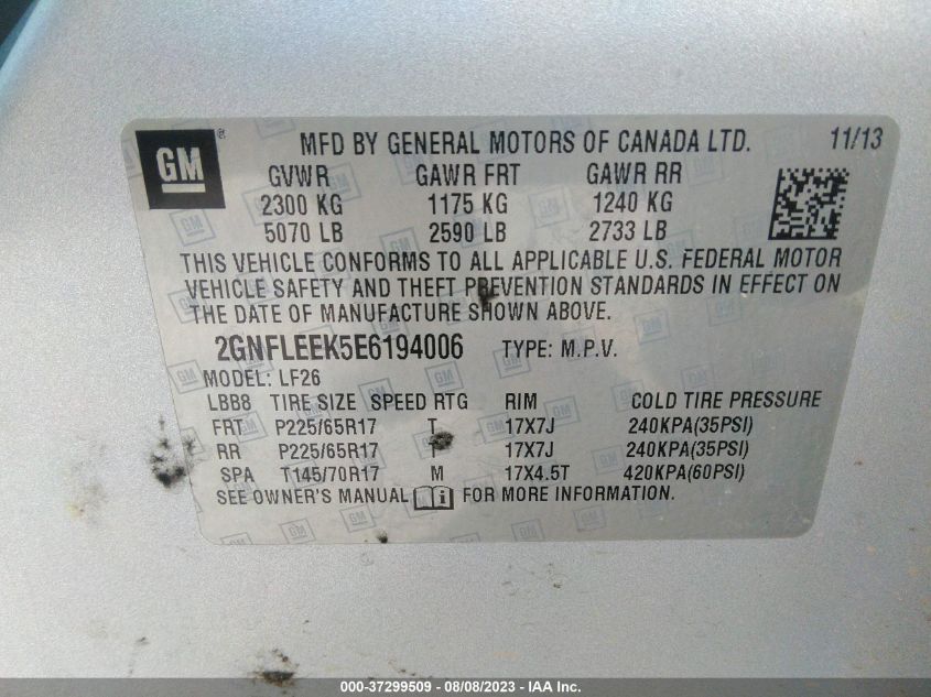 2014 CHEVROLET EQUINOX LS - 2GNFLEEK5E6194006