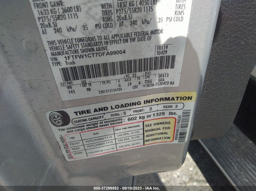 2013 FORD F-150 XL/XLT/FX2/LARIAT - 1FTFW1CT7DFA99004