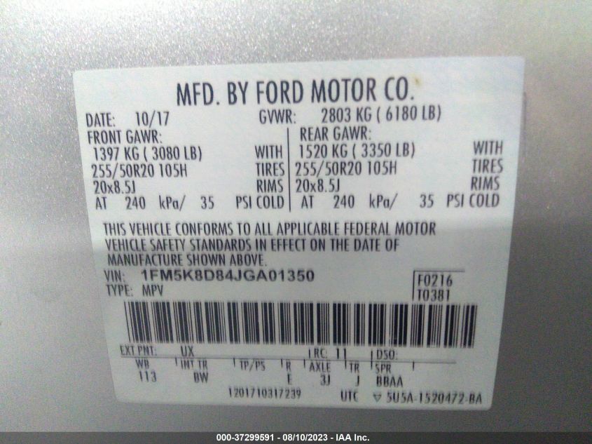 2018 FORD EXPLORER XLT - 1FM5K8D84JGA01350