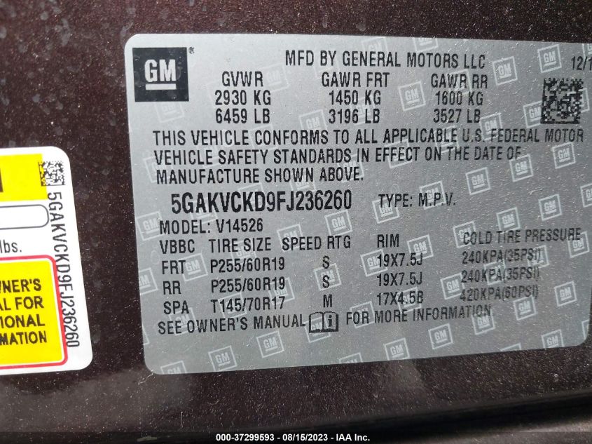 2015 BUICK ENCLAVE PREMIUM - 5GAKVCKD9FJ236260