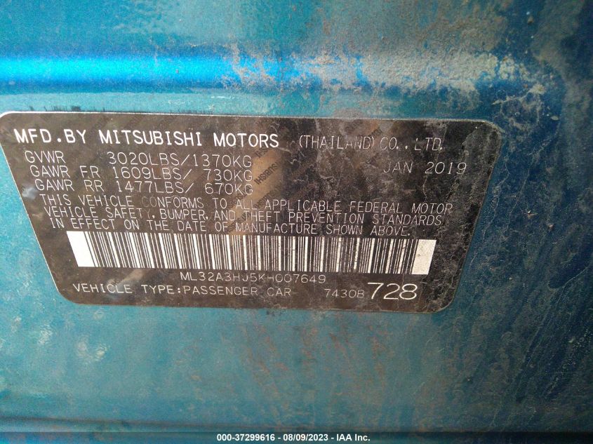 2019 MITSUBISHI MIRAGE ES/RF - ML32A3HJ5KH007649