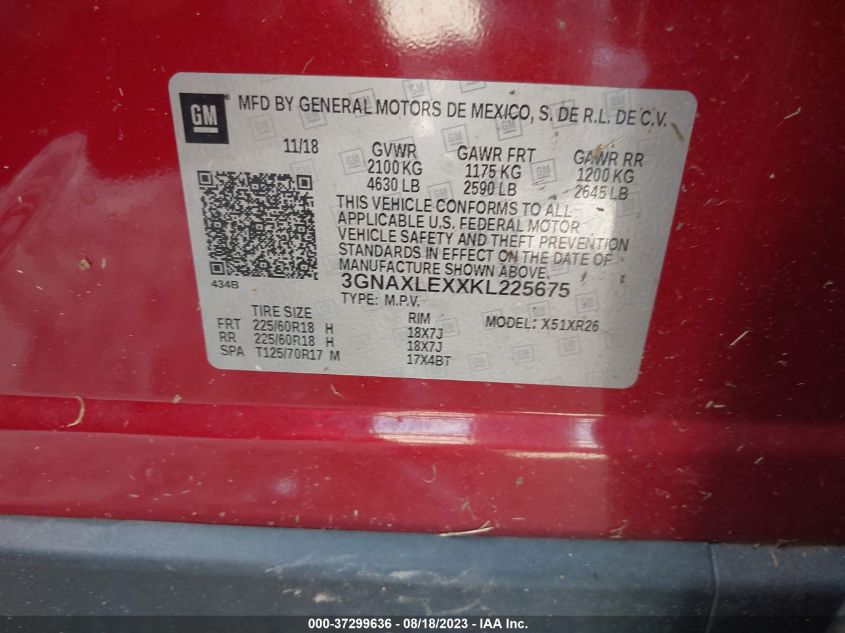 2019 CHEVROLET EQUINOX LT - 3GNAXLEXXKL225675