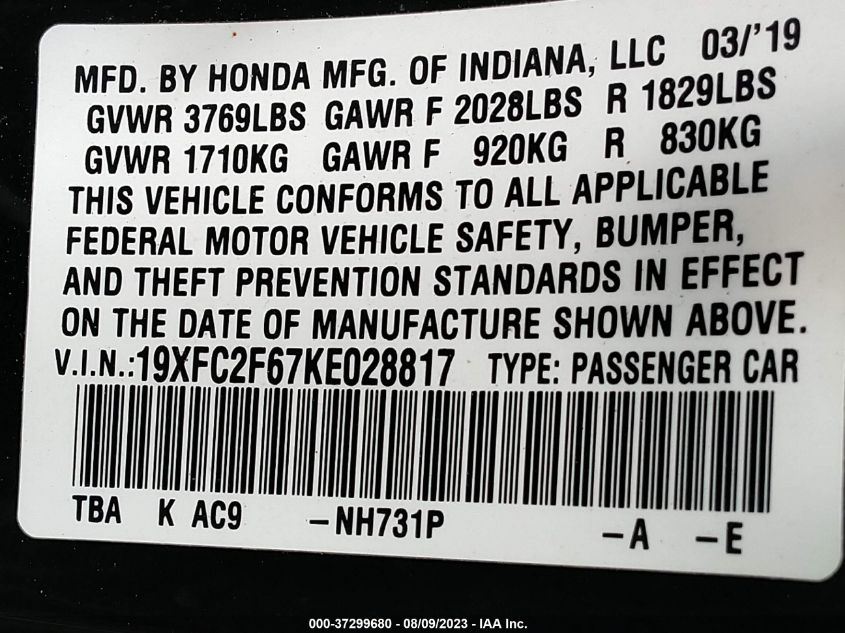 2019 HONDA CIVIC SEDAN LX - 19XFC2F67KE028817