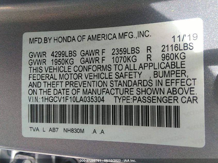 2020 HONDA ACCORD SEDAN LX - 1HGCV1F10LA035304