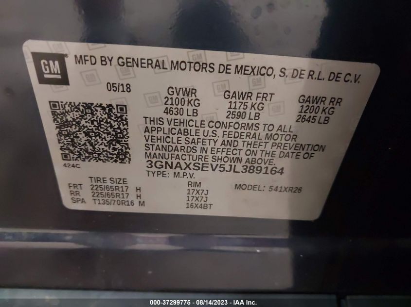 2018 CHEVROLET EQUINOX LT - 3GNAXSEV5JL389164