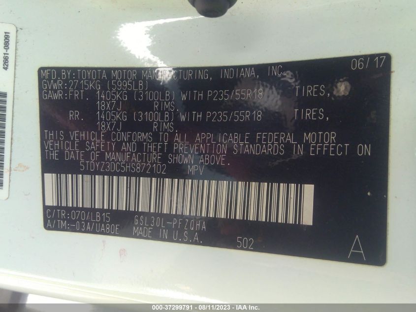 2017 TOYOTA SIENNA XLE AUTO ACCESS - 5TDYZ3DC5HS872102