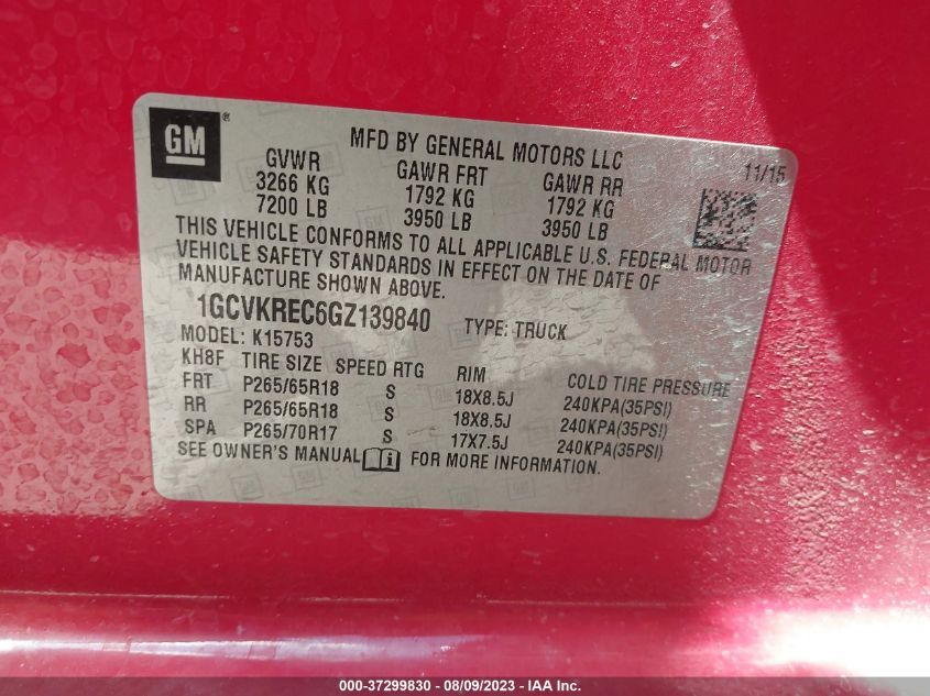 2016 CHEVROLET SILVERADO 1500 LT - 1GCVKREC6GZ139840