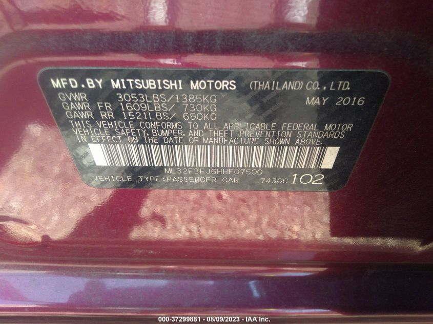 2017 MITSUBISHI MIRAGE G4 ES - ML32F3FJ6HHF07500