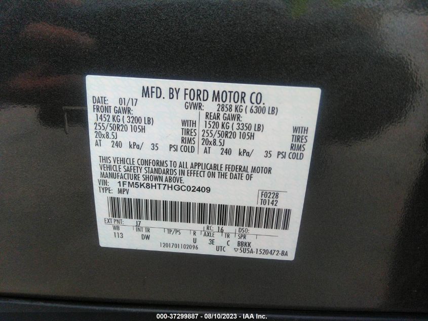 2017 FORD EXPLORER PLATINUM - 1FM5K8HT7HGC02409