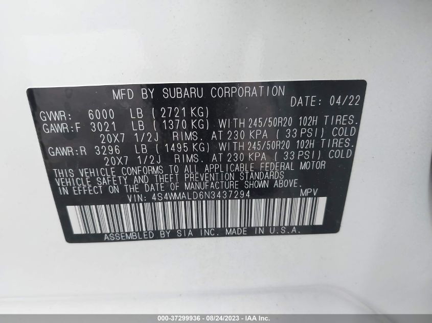2022 SUBARU ASCENT LIMITED - 4S4WMALD6N3437294