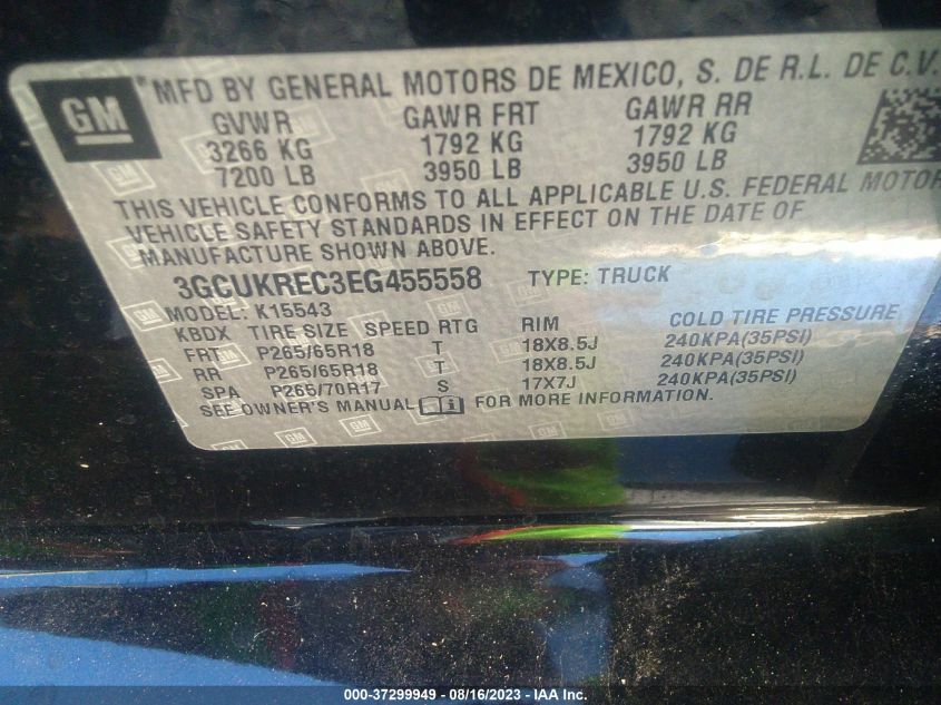 2014 CHEVROLET SILVERADO 1500 LT - 3GCUKREC3EG455558