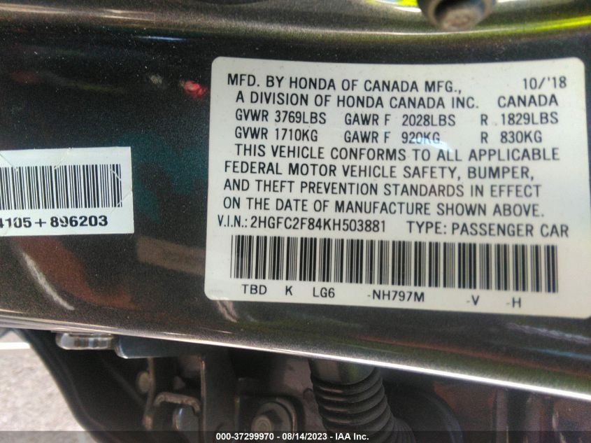 2019 HONDA CIVIC SEDAN SPORT - 2HGFC2F84KH503881