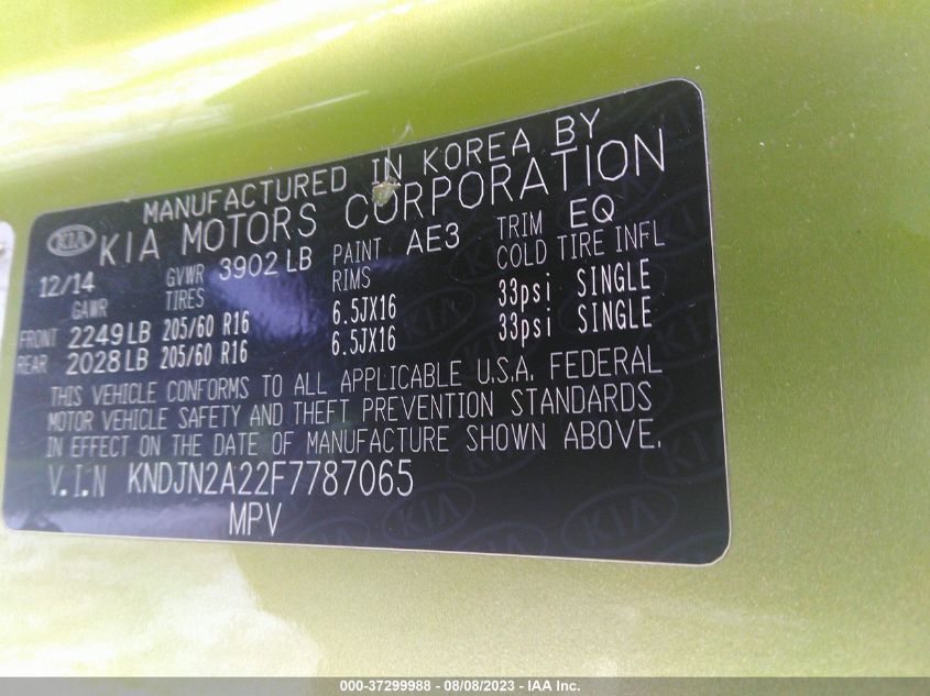 2015 KIA SOUL BASE - KNDJN2A28F7754037