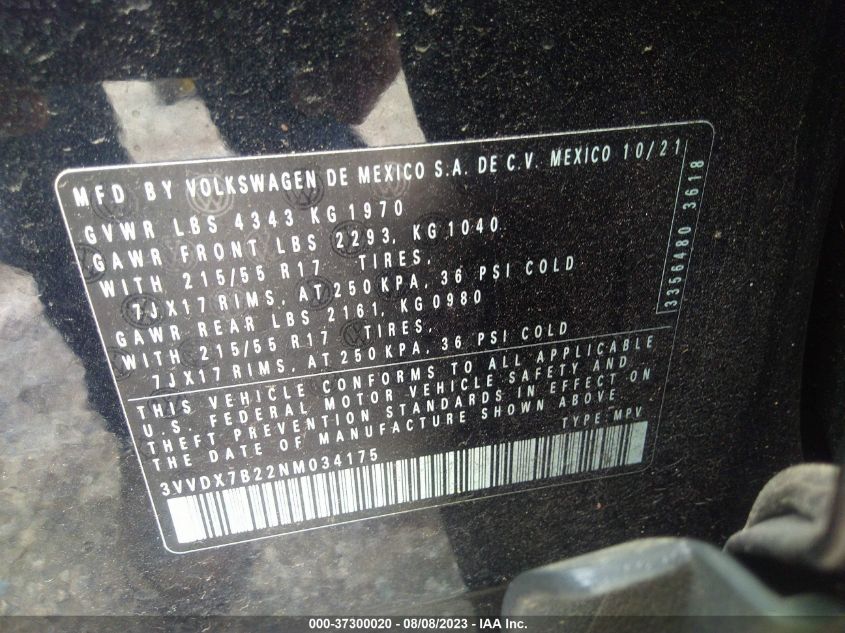 2022 VOLKSWAGEN TAOS S - 3VVDX7B22NM034175