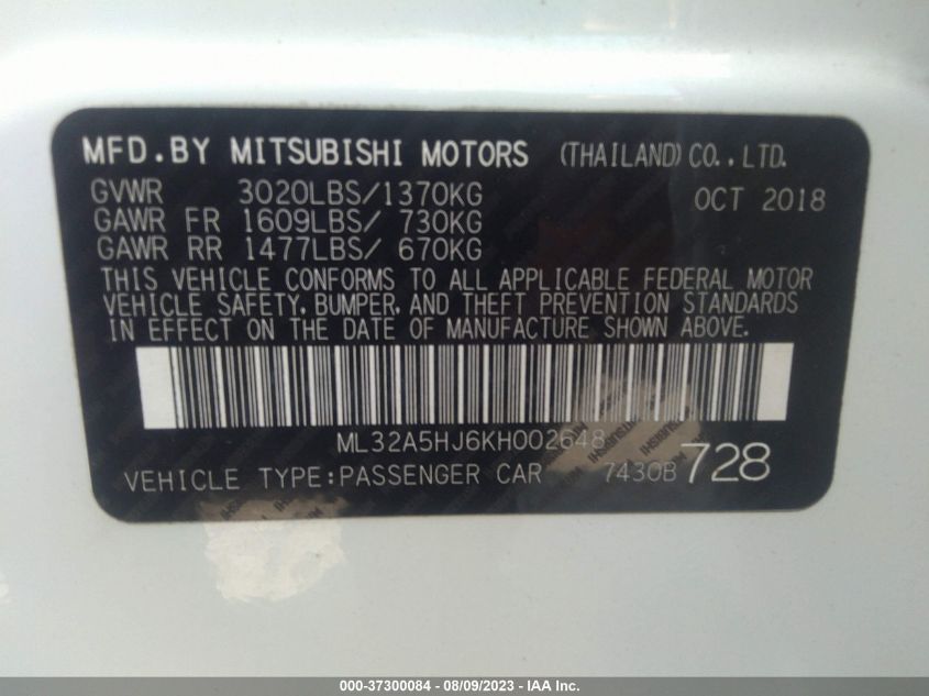 2019 MITSUBISHI MIRAGE GT/LE - ML32A5HJ6KH002648