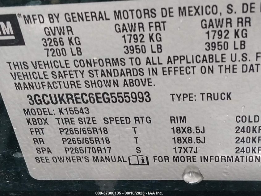 2014 CHEVROLET SILVERADO 1500 LT - 3GCUKREC6EG555993
