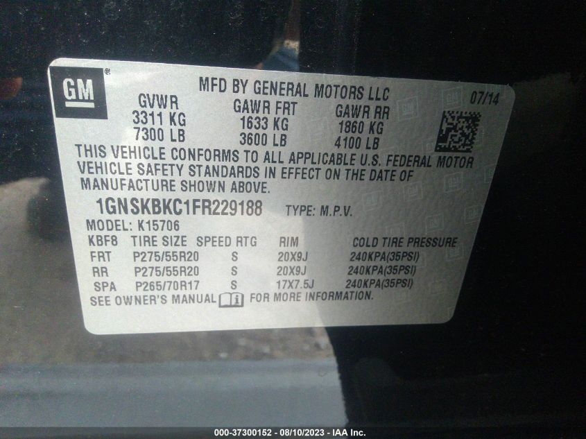 2015 CHEVROLET TAHOE K1500 LT - 1GNSKBKC1FR229188
