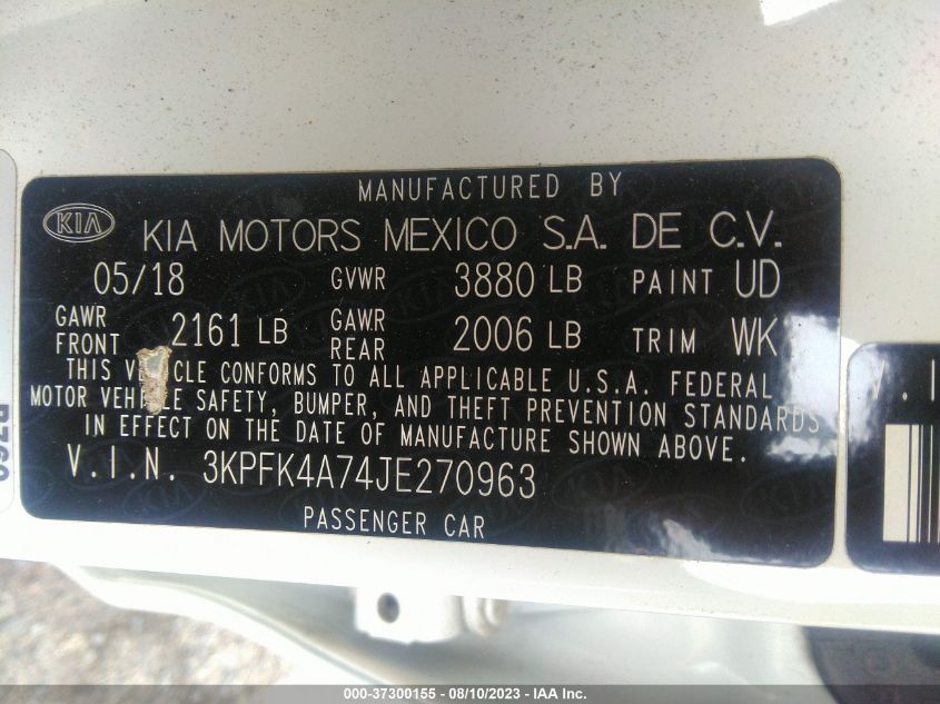 2018 KIA FORTE LX - 3KPFK4A74JE270963