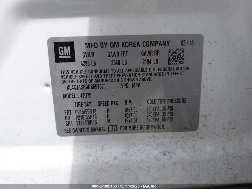 2016 BUICK ENCORE - KL4CJASB9GB651571