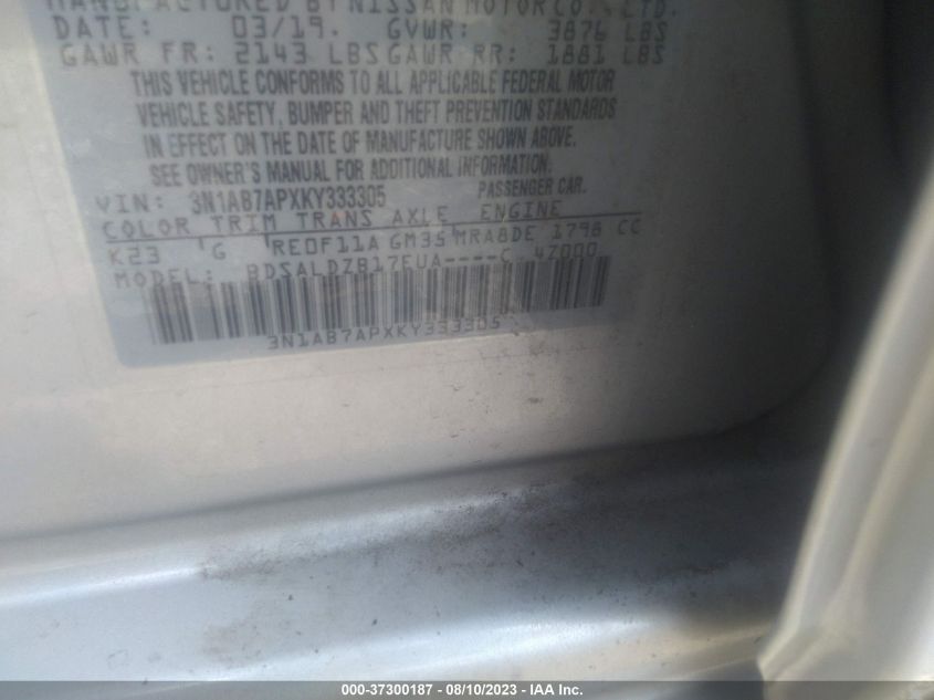 2019 NISSAN SENTRA SV - 3N1AB7APXKY333305