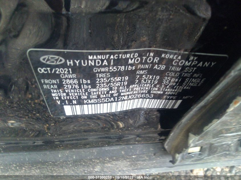 2022 HYUNDAI SANTA FE HYBRID LIMITED KM8S5DA12NU026653