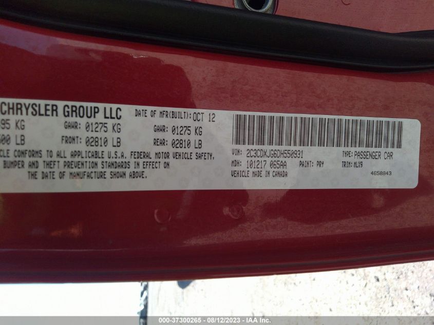 2013 DODGE CHARGER SXT PLUS - 2C3CDXJG6DH550931