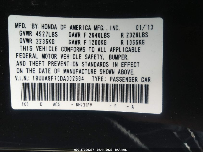 2013 ACURA TL ADVANCE - 19UUA9F70DA002694