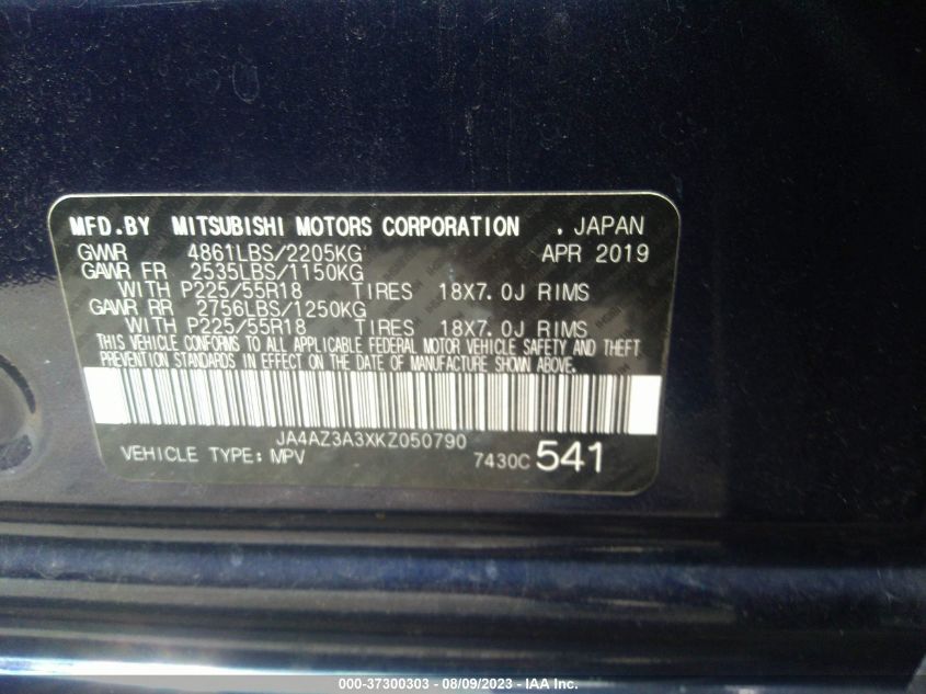 2019 MITSUBISHI OUTLANDER ES/SE/SEL/LE - JA4AZ3A3XKZ050790
