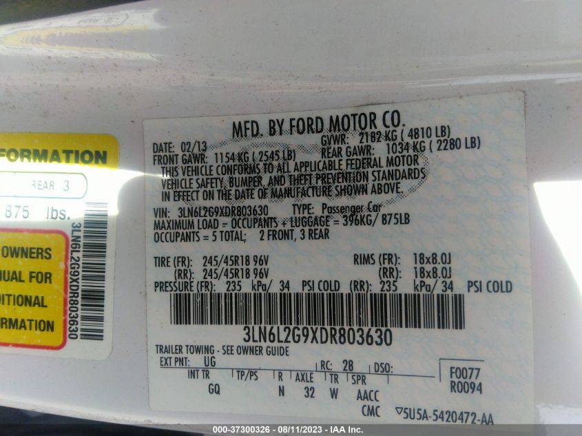 2013 LINCOLN MKZ - 3LN6L2G9XDR803630