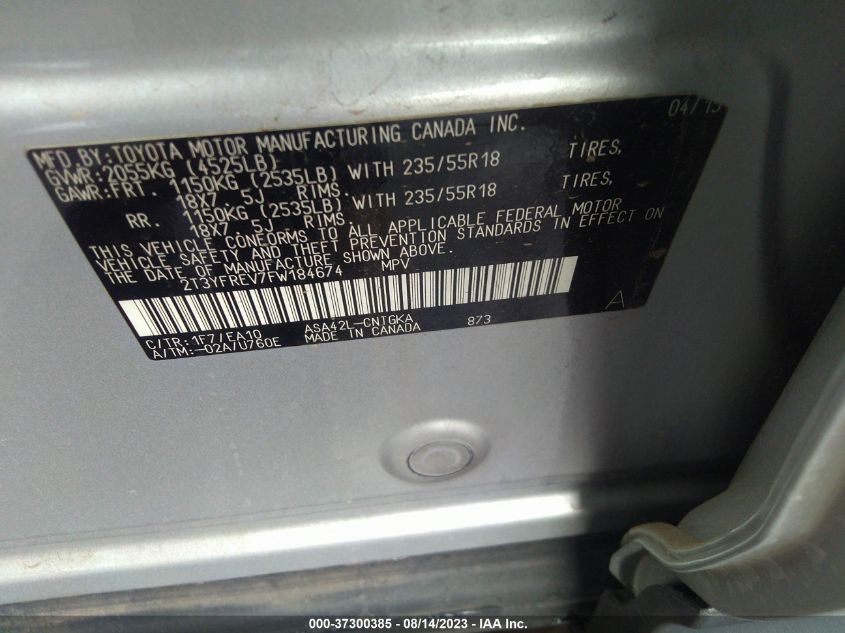 2015 TOYOTA RAV4 LIMITED - 2T3YFREV7FW184674