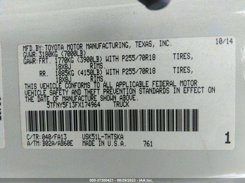 2015 TOYOTA TUNDRA 2WD TRUCK SR - 5TFNY5F13FX174964
