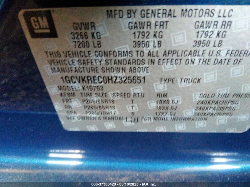 2017 CHEVROLET SILVERADO 1500 LT - 1GCVKREC0HZ325651