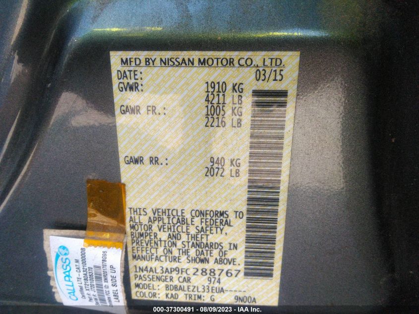 2015 NISSAN ALTIMA 2.5 - 1N4AL3AP9FC288767
