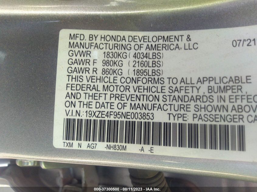 2022 HONDA INSIGHT TOURING - 19XZE4F95NE003853