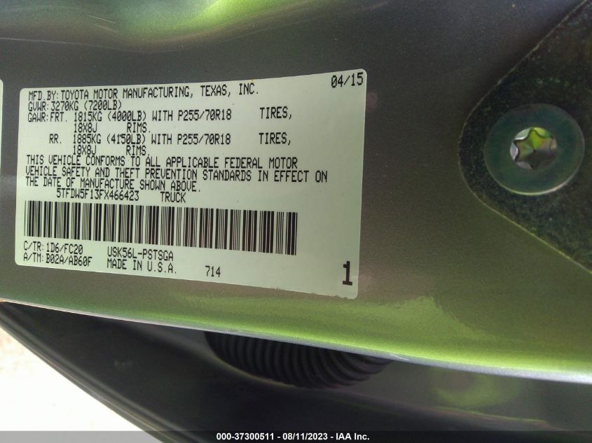 2015 TOYOTA TUNDRA 4WD TRUCK SR5/TRD PRO - 5TFDW5F13FX466423