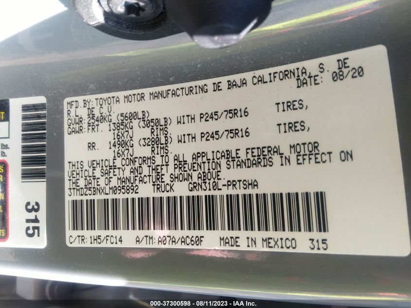 2020 TOYOTA TACOMA 4WD SR5/TRD SPORT - 3TMDZ5BNXLM095892