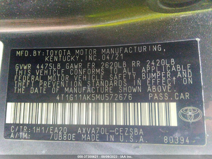 2021 TOYOTA CAMRY SE - 4T1G11AK5MU572676