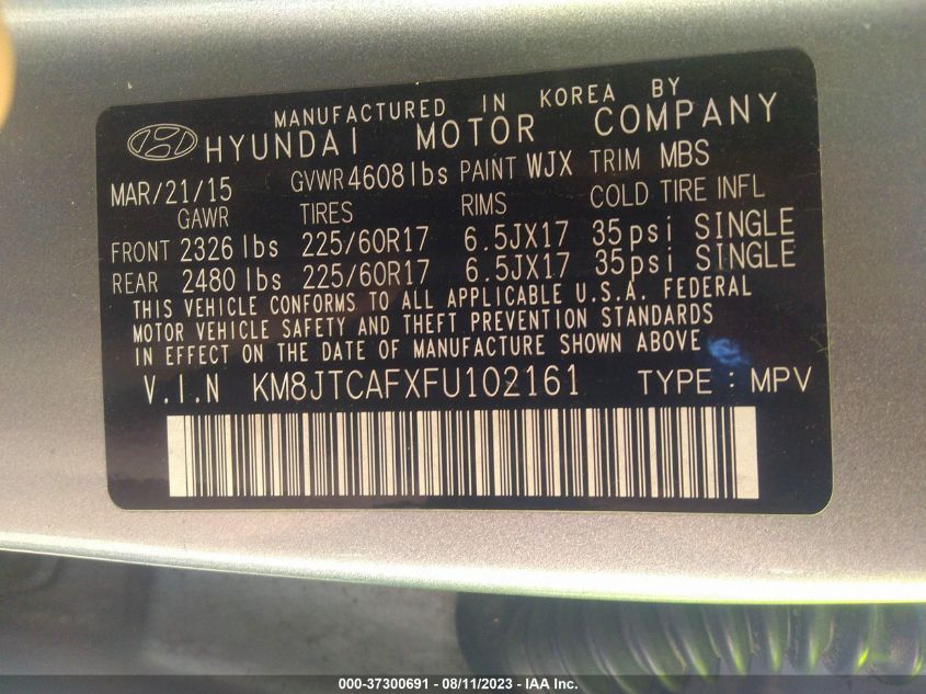 2015 HYUNDAI TUCSON GLS - KM8JTCAFXFU102161