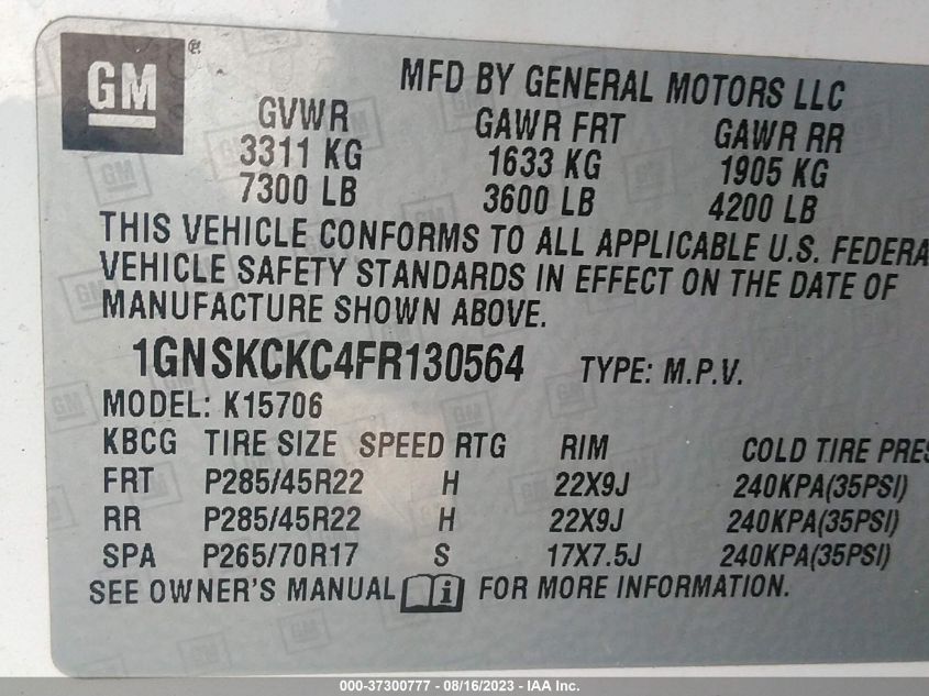 2015 CHEVROLET TAHOE LTZ - 1GNSKCKC4FR130564