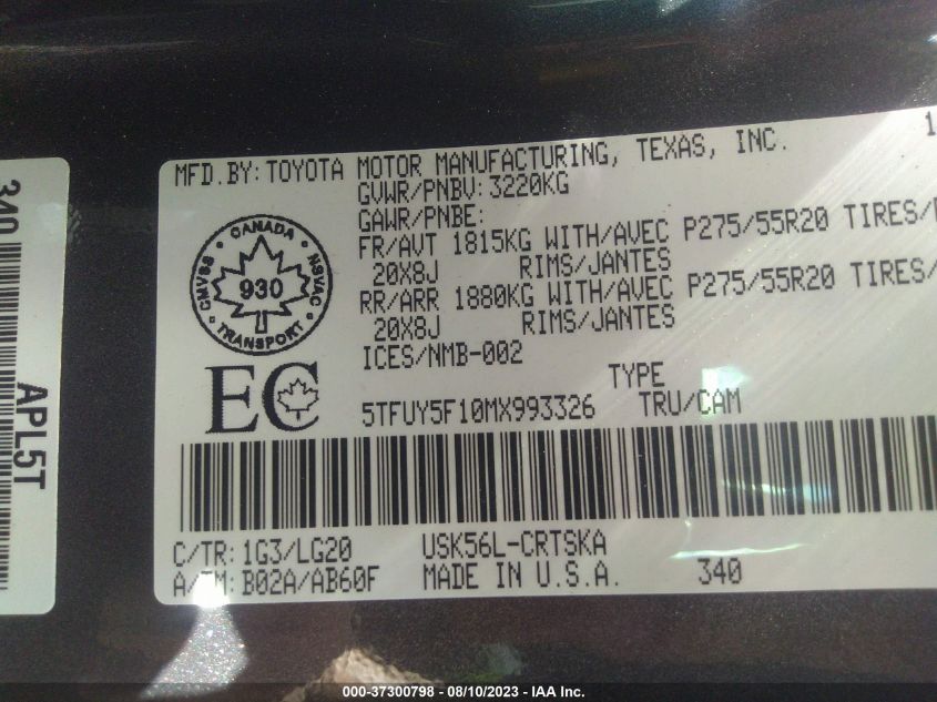2021 TOYOTA TUNDRA DOUBLE CAB SR/SR5/DOUBLE - 5TFUY5F10MX993326
