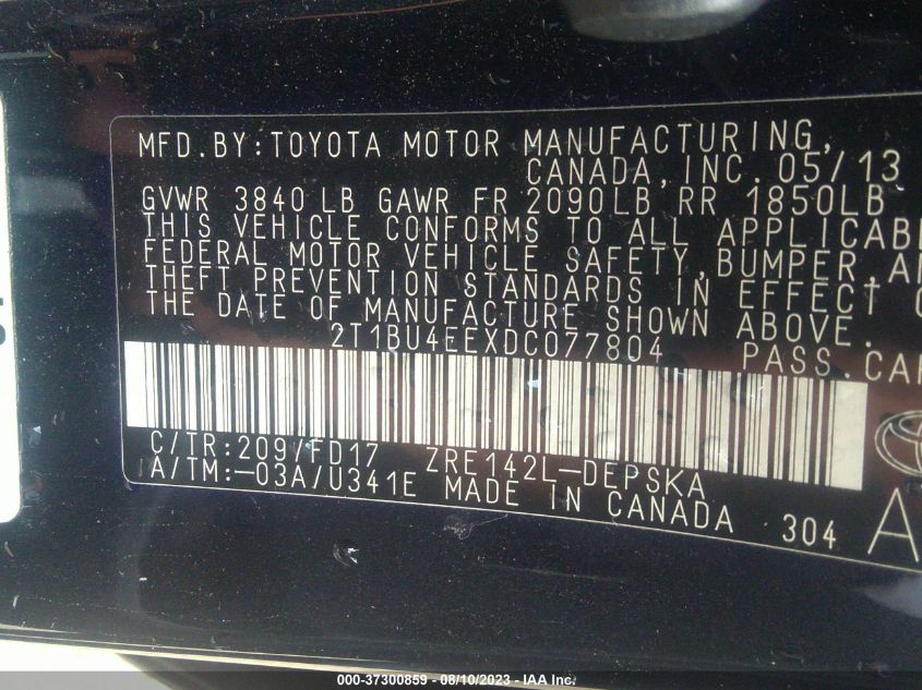 2013 TOYOTA COROLLA L/LE/S - 2T1BU4EEXDC077804