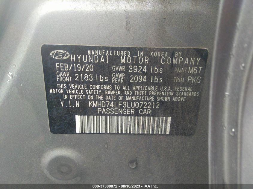 2020 HYUNDAI ELANTRA SE - KMHD74LF3LU072212