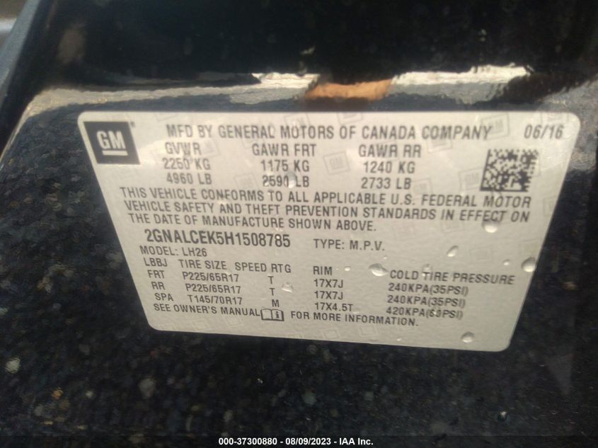 2017 CHEVROLET EQUINOX LT - 2GNALCEK5H1508785