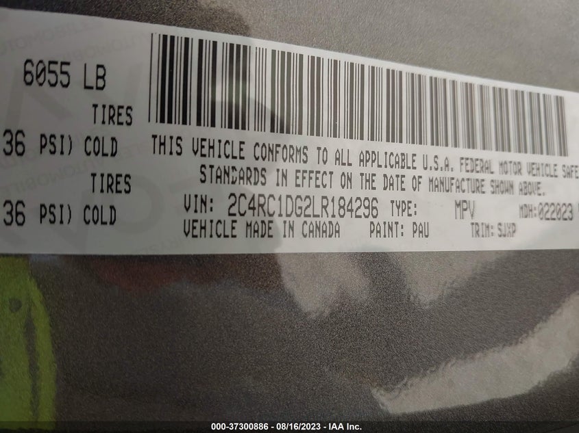 VIN 2C4RC1DG2LR184296 2020 CHRYSLER VOYAGER LXI