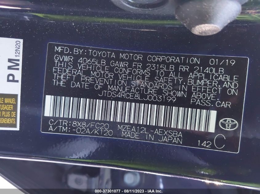 2020 TOYOTA COROLLA SE/NIGHTSHADE - JTDS4RCE8LJ003199