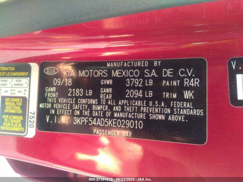 2019 KIA FORTE EX - 3KPF54AD5KE029010