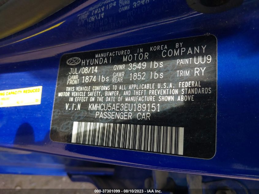 2014 HYUNDAI ACCENT GLS/SE - KMHCU5AE3EU189151