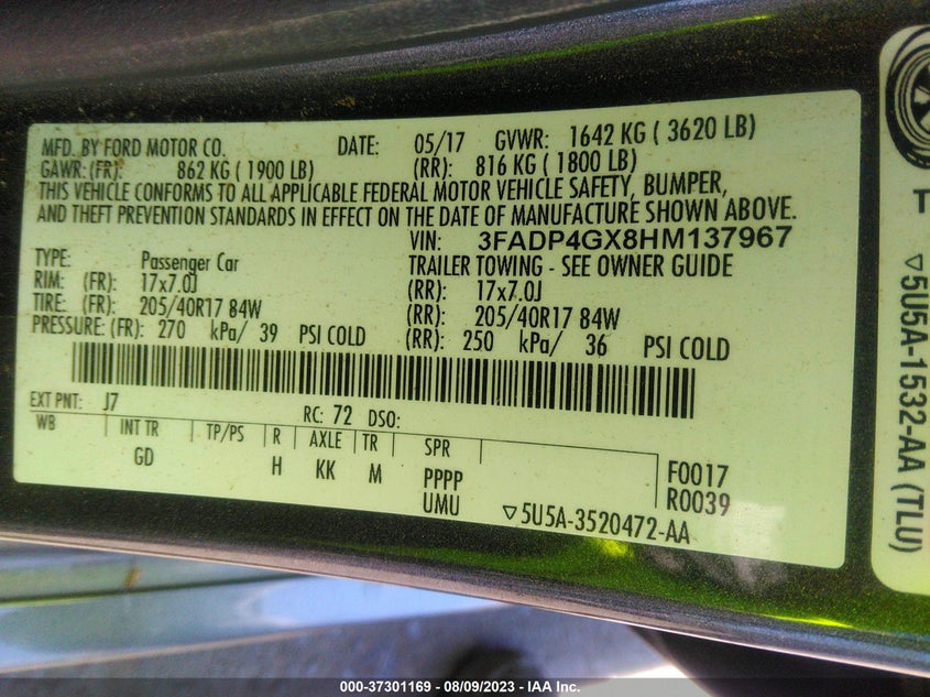 VIN 3FADP4GX8HM137967 2017 FORD FIESTA ST